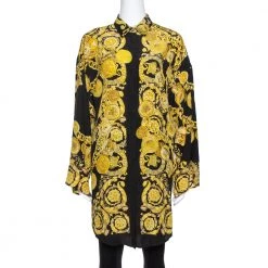 Versace Black Medusa Gold Chain Print Silk Shirt S For Women