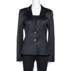 Versace Black Wool Medusa Chain Detail Tailored Blazer M For Women