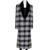 Versace Black Plaid Wool & Silk Mink Fur Trim Long Coat S For Women