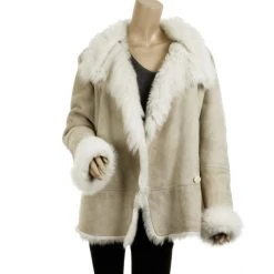 Versace Versus Beige Leather And Suede Fur Coat L For Women