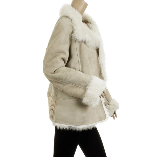 Versace Versus Beige Leather And Suede Fur Coat L For Women - Image 2