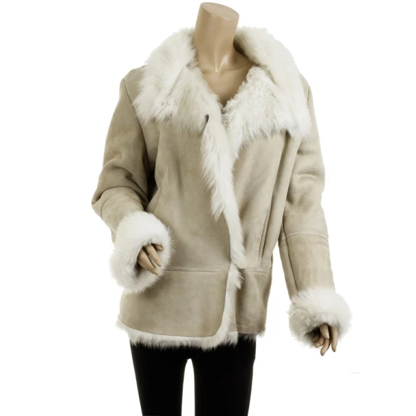 Versace Versus Beige Leather And Suede Fur Coat L For Women - Image 4