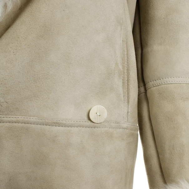 Versace Versus Beige Leather And Suede Fur Coat L For Women - Image 5