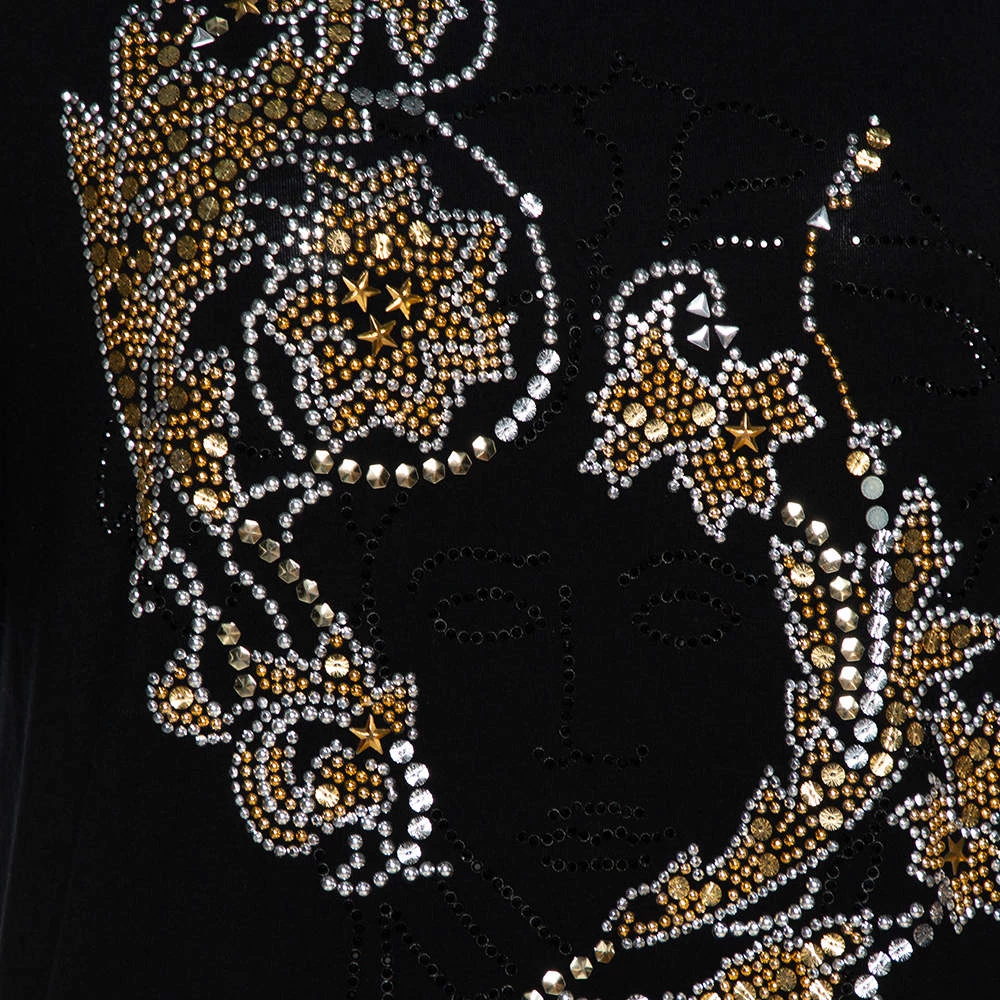 Versace Black & Gold Logo Embellished Jersey T Shirt M For Women - Image 4