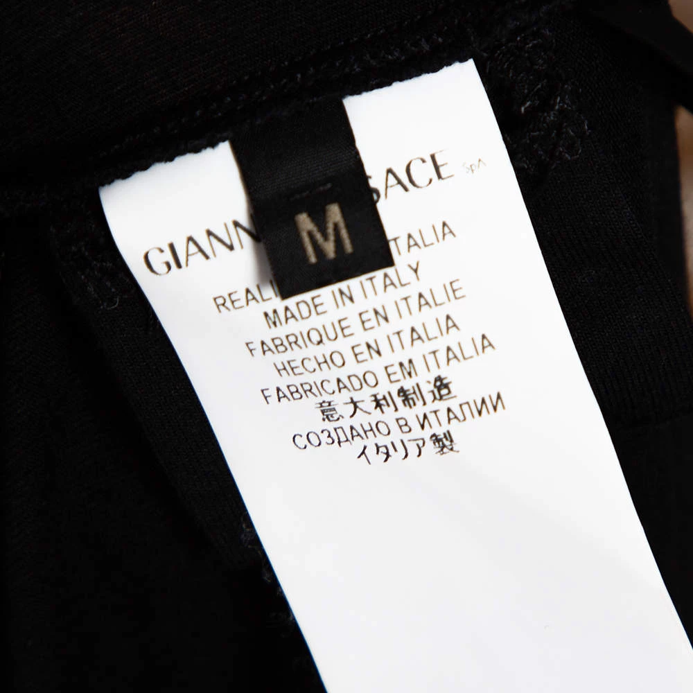 Versace Black & Gold Logo Embellished Jersey T Shirt M For Women - Image 6