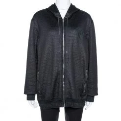 Versace Black Knit Medusa Detail Zip Up Hooded Jacket XL For Women