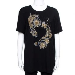 Versace Black & Gold Medusa Embellished Jersey T-Shirt XL For Women