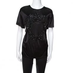 Versace Black Jersey Medusa Embellished Crew Neck T-Shirt L For Women
