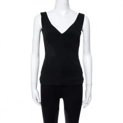 Versace Black Fabric Blend Cutout Stretch Knit Peplum Top S For Women