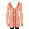 Versace Peach Knit Striped Button Front Cardigan M For Women