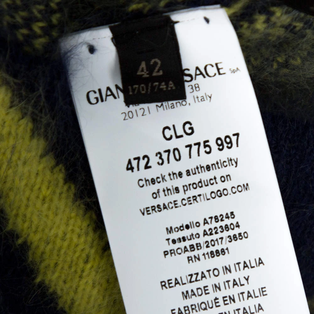 Versace Navy Blue Argyle Wool Knit Pencil Skirt M For Women - Image 6