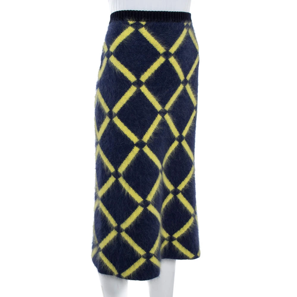 Versace Navy Blue Argyle Wool Knit Pencil Skirt M For Women - Image 2