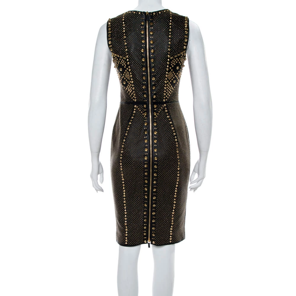 Versace Black Leather Metal Embellished Sheath Dress S For Women - Image 3