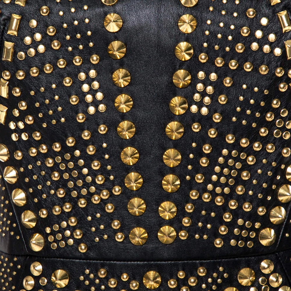 Versace Black Leather Metal Embellished Sheath Dress S For Women - Image 4