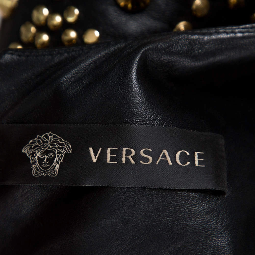 Versace Black Leather Metal Embellished Sheath Dress S For Women - Image 5