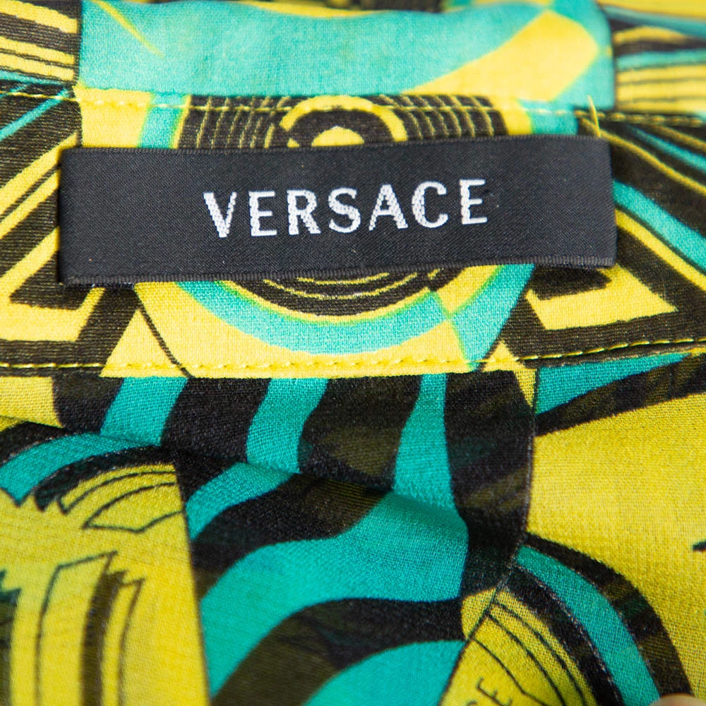 Versace Yellow Printed Silk Shirt & Cotton Mini Skirt Set S For Women - Image 7