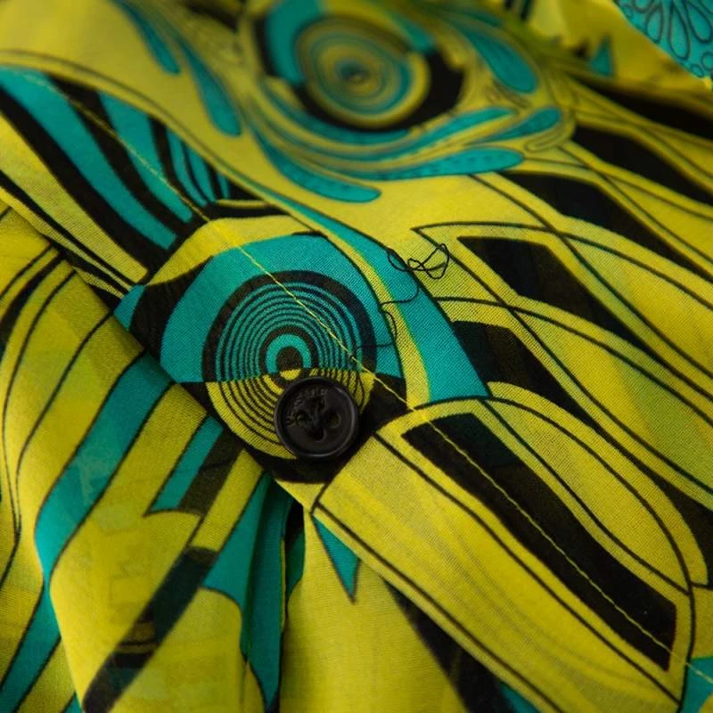 Versace Yellow Printed Silk Shirt & Cotton Mini Skirt Set S For Women - Image 6