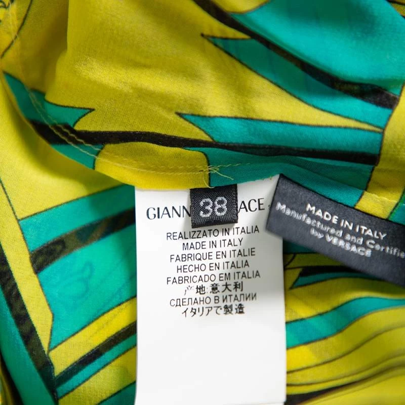 Versace Yellow Printed Silk Shirt & Cotton Mini Skirt Set S For Women - Image 8