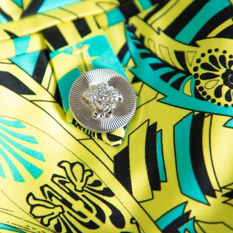 Versace Yellow Printed Silk Shirt & Cotton Mini Skirt Set S For Women - Image 4
