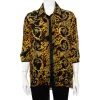 Versace Black & Yellow Printed Silk Double Collar Button Front Shirt L For Women