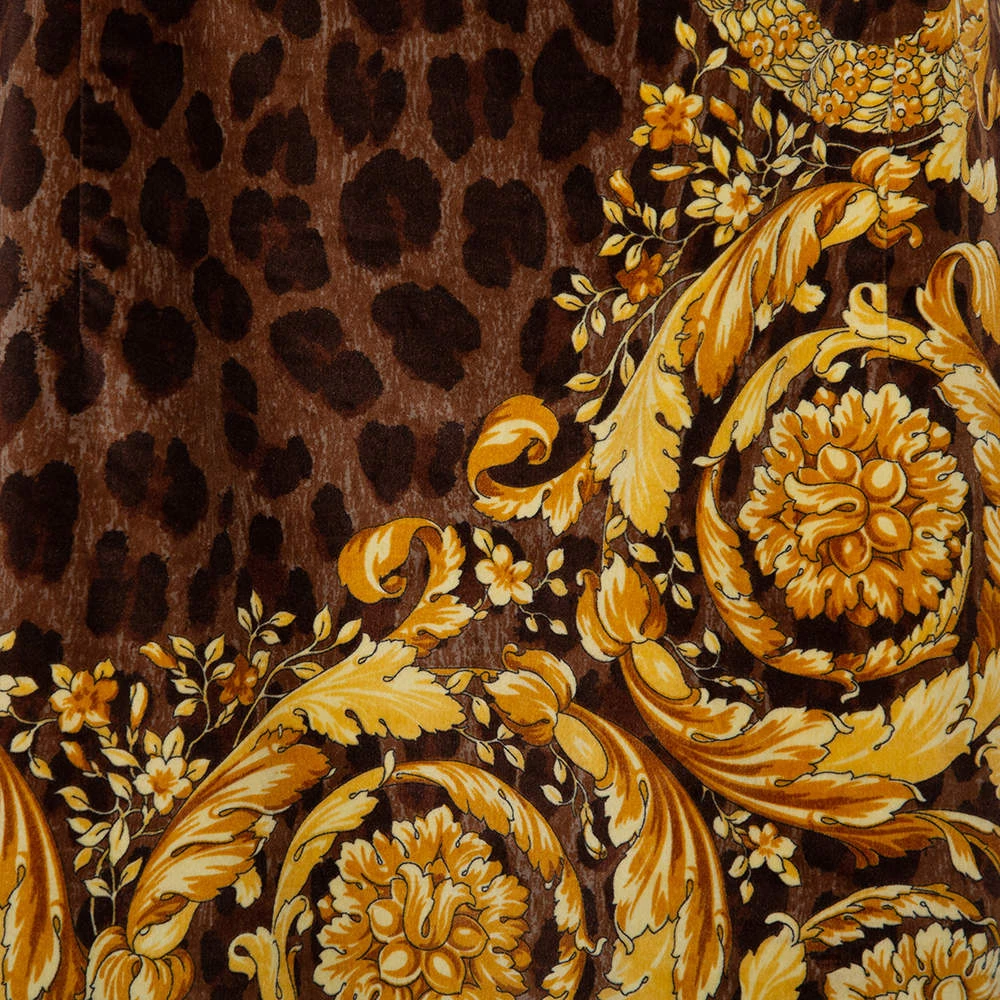 Versace Brown Animal And Baroque Print Velvet Sleeveless Sheath Dress M For Women - Image 4