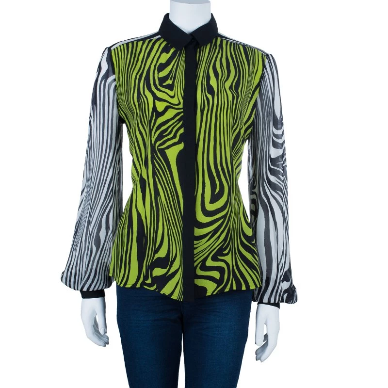 Versace Yellow Printed Chiffon Shirt M For Women - Image 2