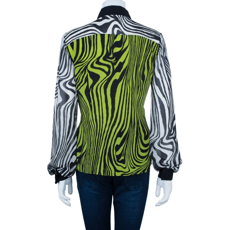 Versace Yellow Printed Chiffon Shirt M For Women - Image 3