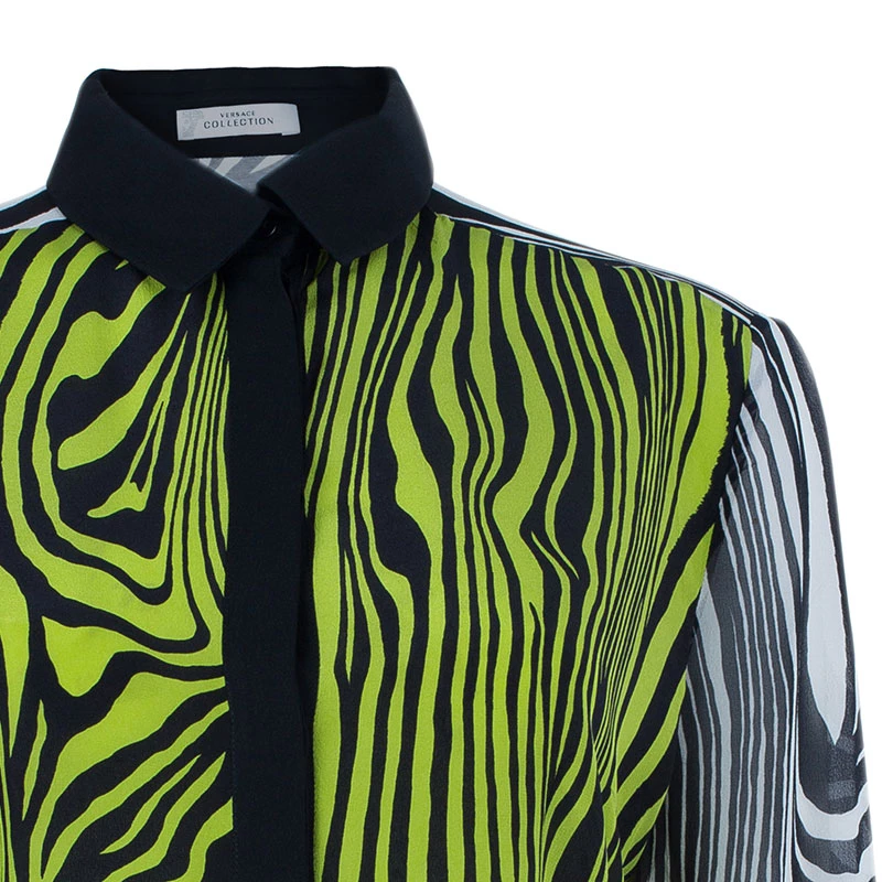 Versace Yellow Printed Chiffon Shirt M For Women - Image 4