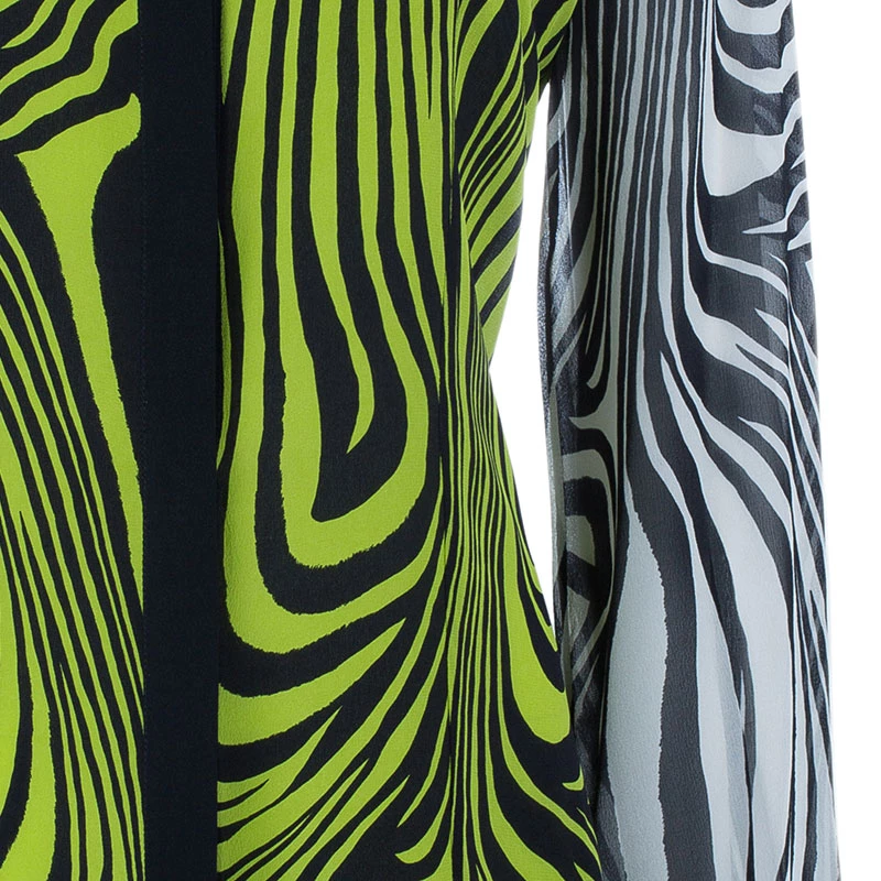 Versace Yellow Printed Chiffon Shirt M For Women - Image 6
