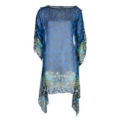 Versace Blue Animal Floral Silk Top M For Women