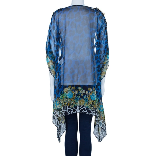 Versace Blue Animal Floral Silk Top M For Women - Image 3