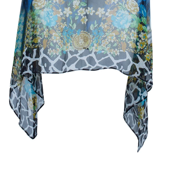 Versace Blue Animal Floral Silk Top M For Women - Image 5
