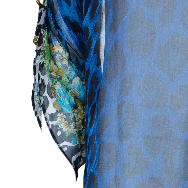 Versace Blue Animal Floral Silk Top M For Women - Image 6