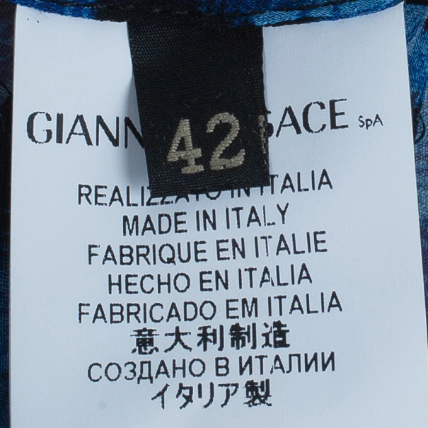 Versace Blue Animal Floral Silk Top M For Women - Image 9