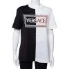 Versace Monochrome Cotton Logo Embroidered & Printed Crewneck T-Shirt M For Women