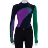 Versace Color Block Knit Long Sleeve High Neck Bodysuit S For Women