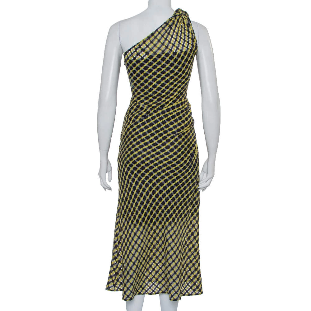 Versace Black & Yellow Wool Open Weave One Shoulder Midi Dress S For Women - Image 3