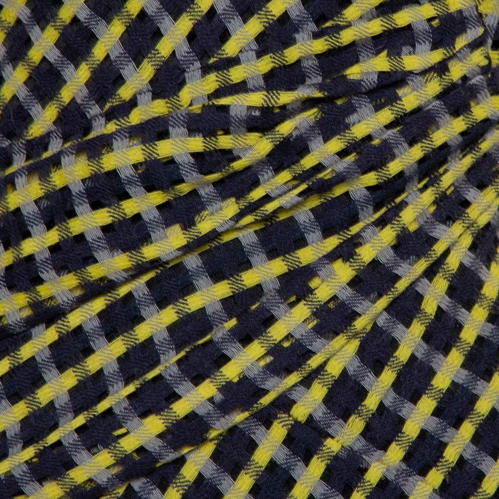 Versace Black & Yellow Wool Open Weave One Shoulder Midi Dress S For Women - Image 4