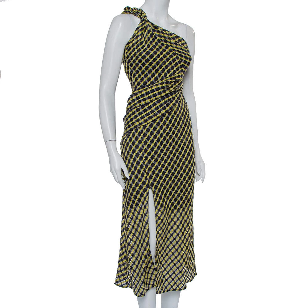 Versace Black & Yellow Wool Open Weave One Shoulder Midi Dress S For Women - Image 2