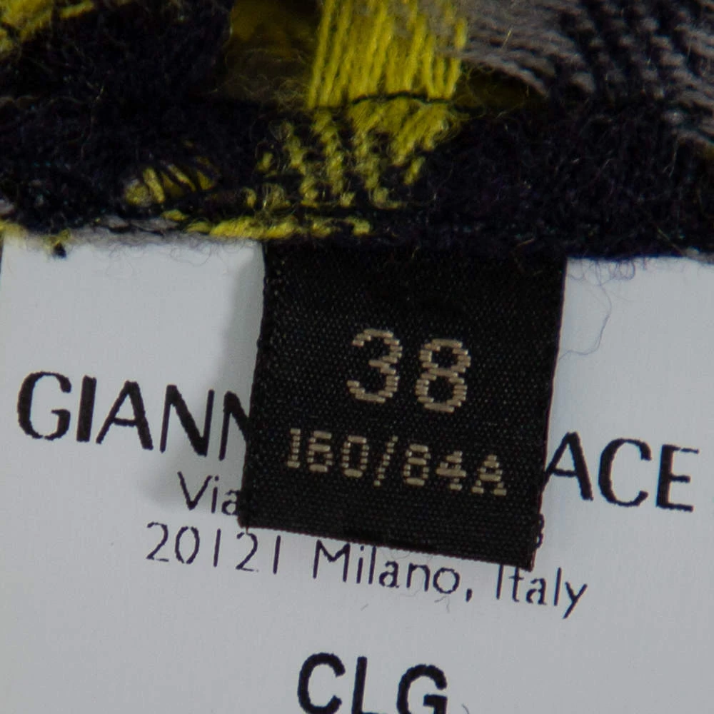 Versace Black & Yellow Wool Open Weave One Shoulder Midi Dress S For Women - Image 6