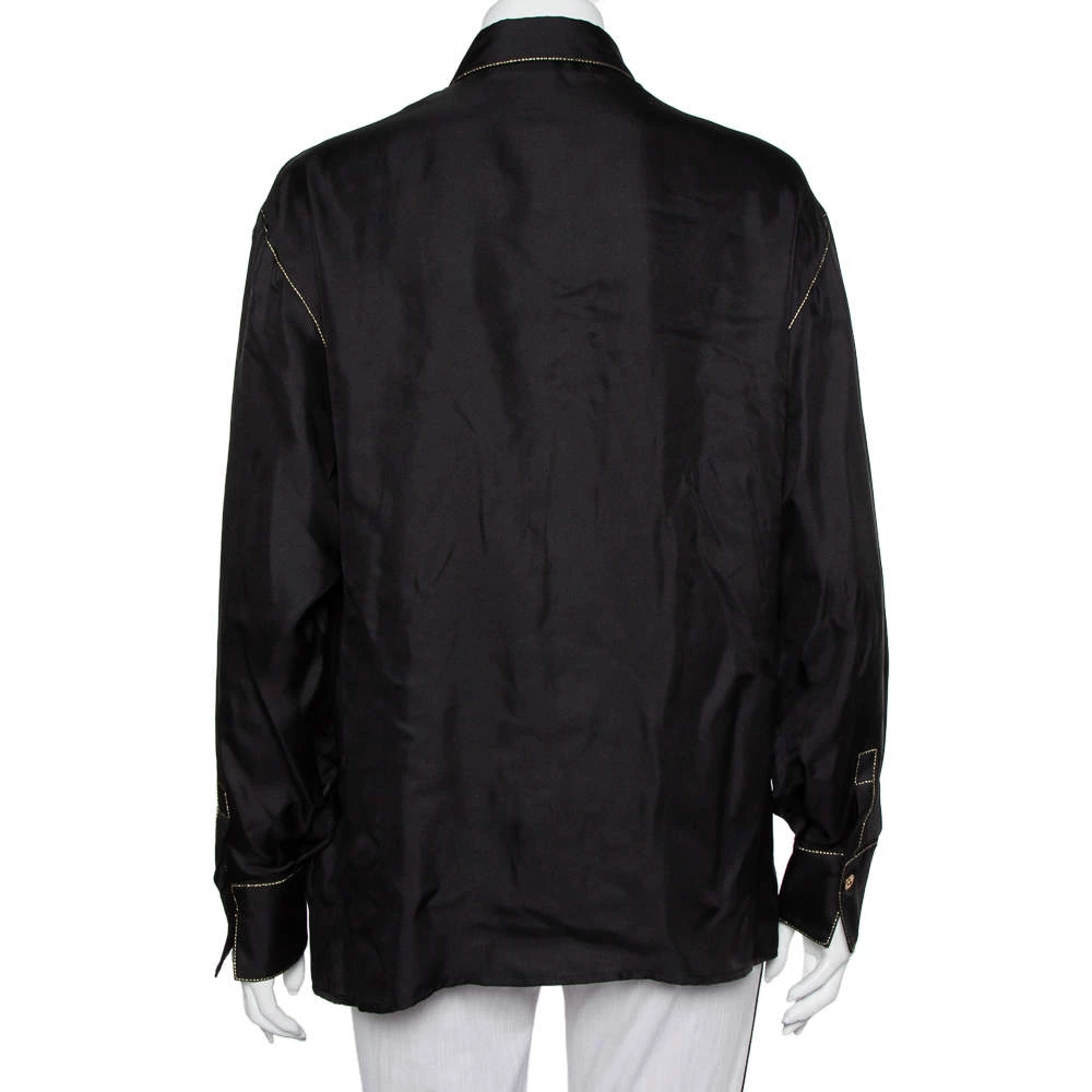 Versace Tribute Black & Gold Embellished Silk Button Front Shirt M For Women - Image 3