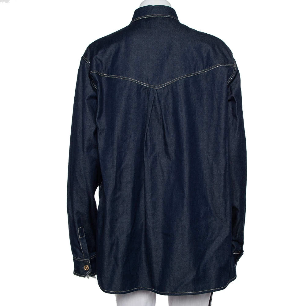 Versace Tribute Indigo Denim Gold Button Embellished Shirt M For Women - Image 3