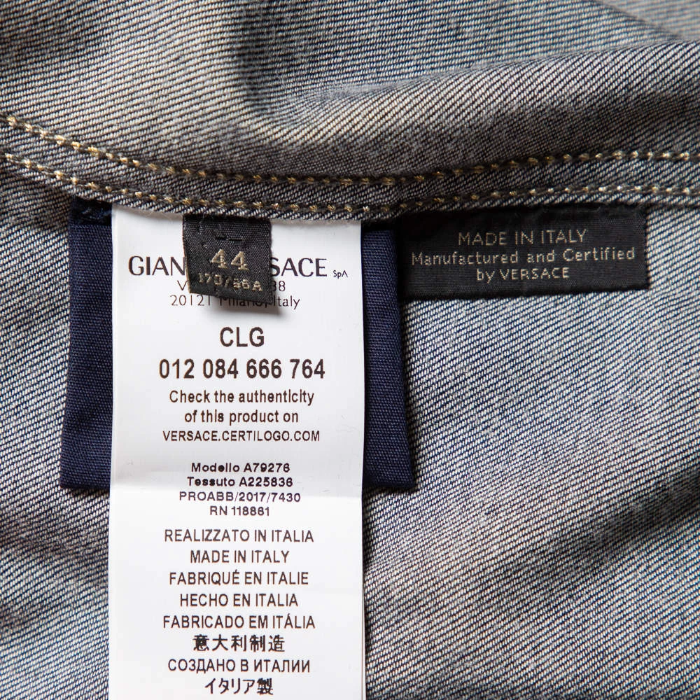 Versace Tribute Indigo Denim Gold Button Embellished Shirt M For Women - Image 6