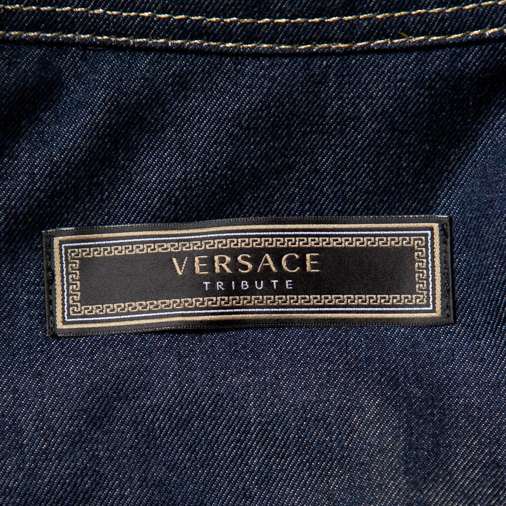 Versace Tribute Indigo Denim Gold Button Embellished Shirt M For Women - Image 5