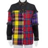 Versace Black Denim & Multicolor Plaided Wool Paneled Rockstud Collar Detail Shirt M For Women