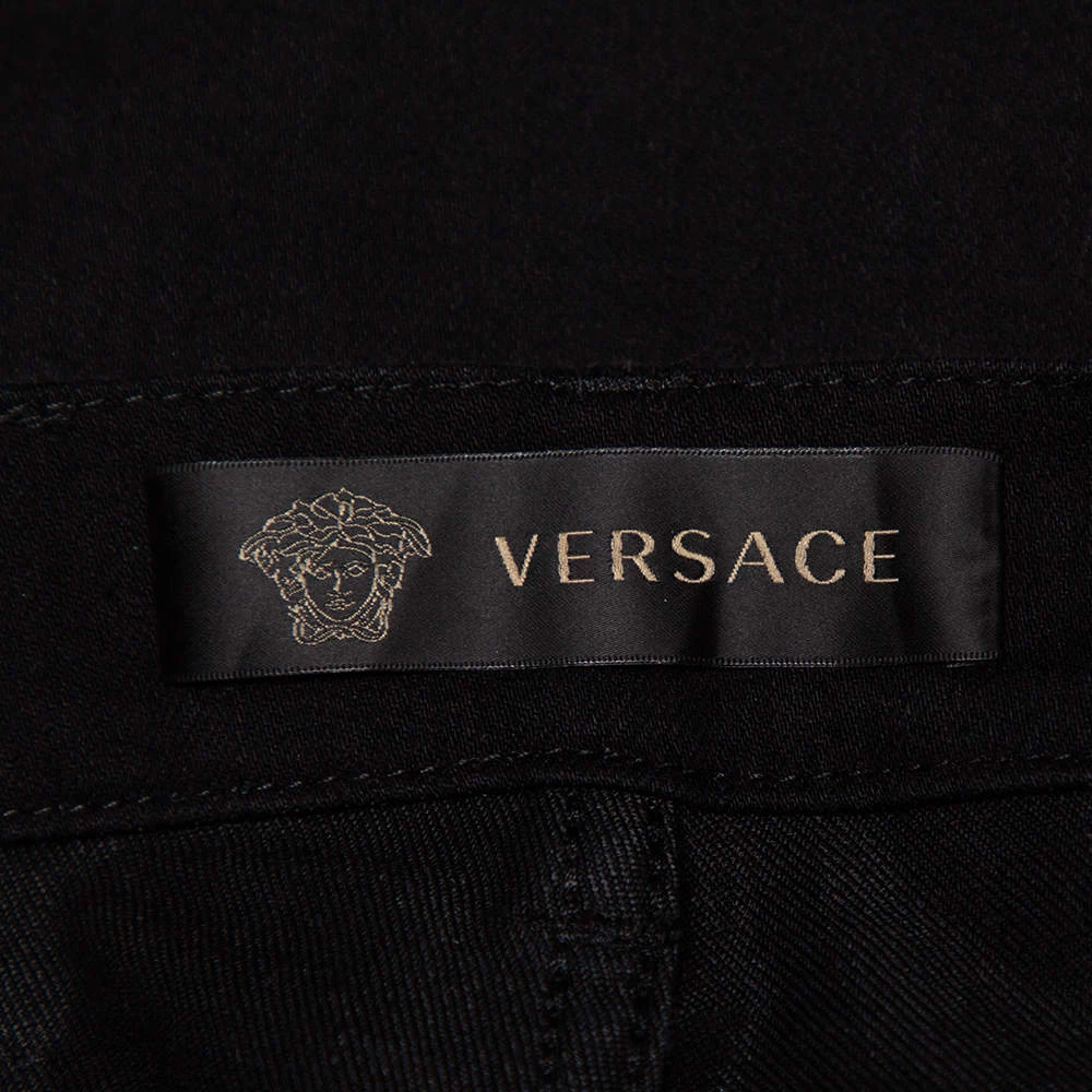 Versace Black Denim Button Embellished Paneled Jeans M For Women - Image 6