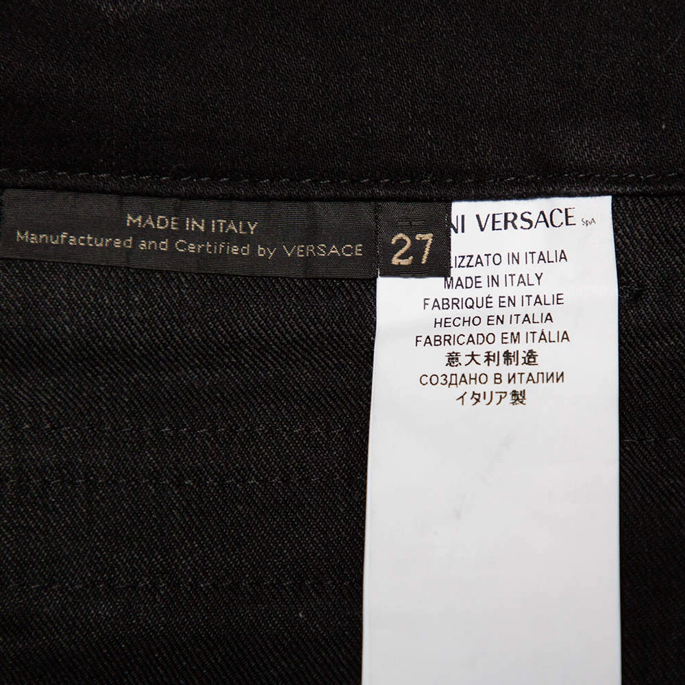 Versace Black Denim Button Embellished Paneled Jeans M For Women - Image 7