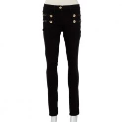 Versace Black Denim Button Embellished Paneled Jeans M For Women