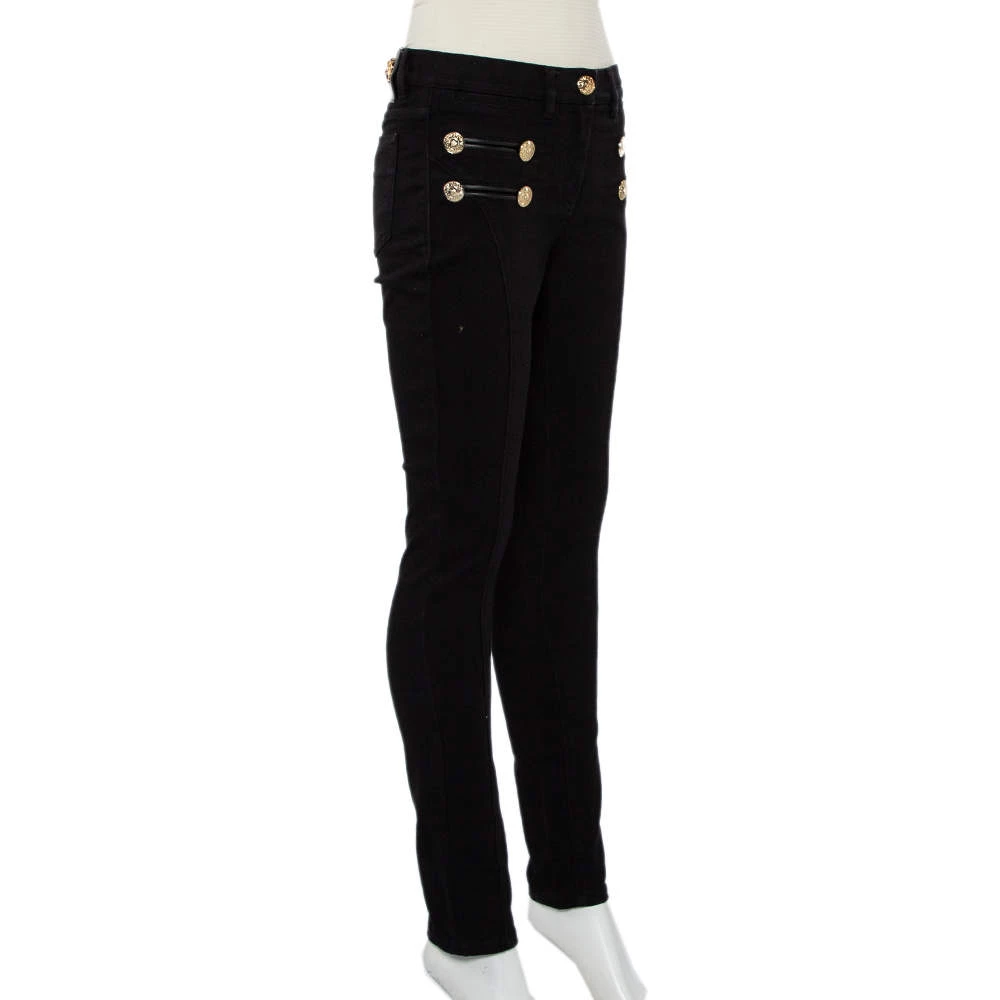 Versace Black Denim Button Embellished Paneled Jeans M For Women - Image 2