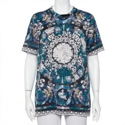 Versace Blue Printed Cotton Oversized Crewneck T-Shirt S For Women
